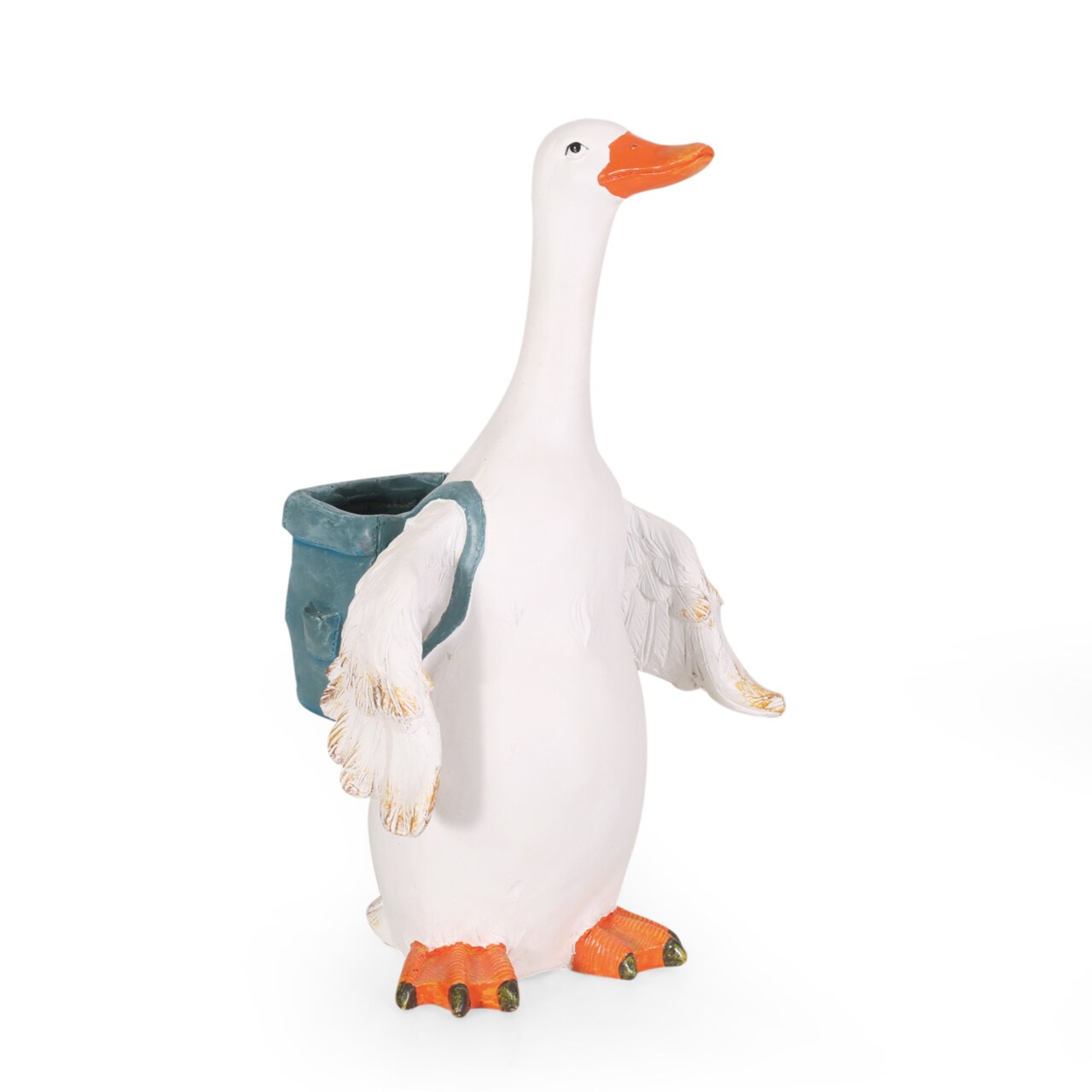 GDFStudio Mohar Outdoor Decorative Goose Planter, White and Blue
